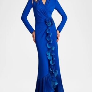 Royal Blue Pleated Ruffle Trumpet Gown